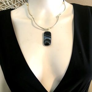 Blue and Black Agate Pendant Necklace